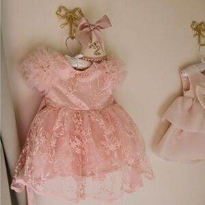 Pink Lace Baby Dress 1/2 Luxury Puff Sleeve Floral